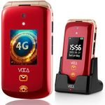VOCA Big Button Flip Phone for Elderly | Dual Screen | Unlocked 4G LTE | Loud Volume | SOS Button | Hearing Aid Compatibility | Charging Dock | Predictive Text | V543 (Red)