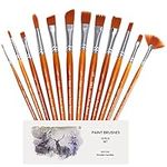 H&S Paint Brush Set for Oil Watercolor & Acrylic Painting - 12pcs - Professional Flat and Round Tip Artist Brushes - w/ Synthetic Hair