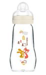 MAM Feel Good Glass Bottle Pack of 1 (1 x 260 ml), MAM Bottle with Medium Flow MAM Teats Size 2, Newborn Essentials, MAM Baby Bottles for 2+ Months, White