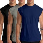 Holure 3 Pack Men's Gym Tank Tops Workout Sleeveless T-Shirts Athletic Muscle Tank Training Bodybuilding Shirts Black/Grey/Navy L