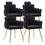 Wahson Set of 4 Dining Chairs Velvet Kitchen Corner Chairs Upholstered Side Chair with Gold Metal Legs, Modern Leisure Armchair for Bedroom/Living Room/Restaurant, Black