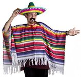 MEXICAN PONCHO MULTICOLOURED SOMBRERO & TASH WESTERN FANCY DRESS COSTUME MENS LADIES ONE SIZE S-XL