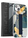 Encased Bando Series Designed for iPhone 14 Case with Hand Strap Loop and Screen Protector, Retail Packaging (Blue/Gold Leaf)