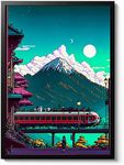 Train Station Mt. Fuji Print, Pixel Art Poster, Neon Tokyo Wall Art, Manga Arcade Home Decor, Anime Gift Idea, Archival Matte, A1 (Print Only) - 84.1x59.4cm