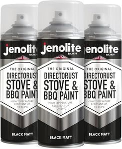 JENOLITE Directorust High Heat Spray Paint for Metal - BLACK - Smooth Matt Finish BBQ & Stove Aerosol Paint - Very High Temperature Resistant Up to 1200°F (650°C) - 3x13.5 Ounces (3x400ml)