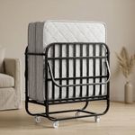 Springwel Ultimate Rollaway Folding Metal Single Bed | 6 - Inch Foldable Mattress for Extra Comfort | Lockable Wheels | 190x90 cm | Black