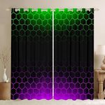 Feelyou Honeycomb Window Curtains Grenn Purple Ombre 30%-50% Blackout Curtains Beehive Hexagon Darkening Drapes Kids Boys Girls Toddler Geometric Honeycomb Window Treatments (2 Panels, 42 x 63 Inch)