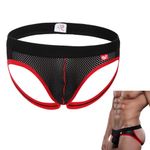 Men's Jockstrap, Sexy Low Rise Sports Briefs for Men, Breathable Workout Jock Straps with Leg Strap, Mesh Athletic Supporters Underwear for Men, Stretch Soft Men's Daily Thong Underwear Black