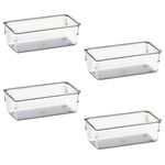 Acrimet Drawer Organizer Modular, Box Tray Storage Bins for Office, Home, Makeup, Kitchen, Junk Drawer (4 Pieces) (Clear Crystal Plastic)