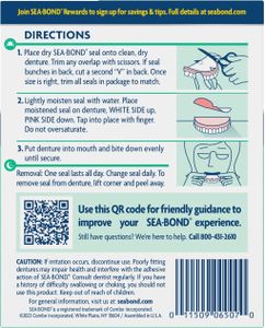 Sea-Bond Denture Adhesive Seals, Fresh Mint Uppers, Zinc-Free, 30 Count, 4-Pack