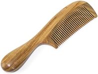 BEINY Natural Green Sandalwood Comb - Anti Static Wooden Hair Comb with Thickening Round Handle for Hair Health