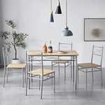 mcc direct Dining Table and Chairs Set Metal Wood Effect Table Dining Set 4 Chairs Silvia (Natural)