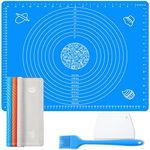 27.5inx19.7in Non-Stick Silicone Baking Mat，Large Baking Pastry Mat，with Dough Scraper and pastry brushes, Non-Slip Fondant Rolling Mat Kneading Board Mat(Blue)