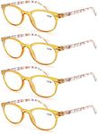 Reading Glasses Women Fashion Ladies Readers,Women's for Reading Comfort Spring Hinge Arm-Lightweight Round Frame with Pouch, 4 Yellow, Medium