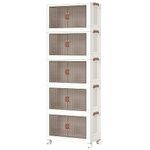 HOOBRO Wardrobe Storage Organiser, Stackable Storage Boxes with Doors, Foldable Plastic Storage Boxes with Wheels, 5 x 41.6L, Kitchen Storage Containers Organizer, for Living Room, White EWG542CW01