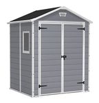 Keter Manor Outdoor Plastic Garden Storage Shed, Grey, 6 x 5 ft