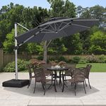 PURPLE LEAF 3.3 M Garden Cantilever Parasol with Led Solar Lights Bar, Large Round Overhanging Patio Umbrella with Crank Handle Umbrella Garden Umbrella,Gray