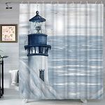 Greeston Nautical Lighthouse Shower Curtain for Bathroom Coastal Ocean Shower Curtain Decor Washable Fabric Sea Scenery Curtain with 12 Hooks 72×72 Inches