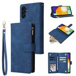 QLTYPRI Case for Samsung Galaxy A55 5G, Large Capacity Leather Wallet Case 6 Card Holder & 1 Zipper Pocket Kickstand Wrist Strap Magnetic Protective Cover for Samsung A55 5G - Blue