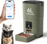 PAPIFEED Automatic Cat Feeder Upgrade, Smart Cat Feeder 6L - APP/Alexa Control, Dual Power Supply, Anti-chewing Cord, Stainless Steel Bowl, Anti-chewing Design for Cats and Small/Medium Dogs (Greener)