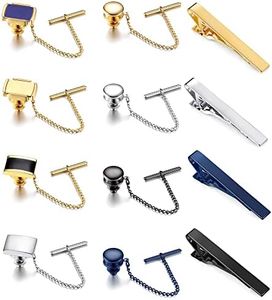 Thunaraz Tie Tacks for Men Tie Bar Clip for Regular Ties Necktie Mens Tie Tacks Clutch with Chain for Wedding Business Tie Pin Clips Mixes Color