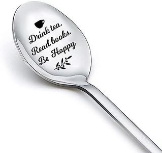 Drink Tea Read Books Spoon for Tea Lover Friend Birthday Graduation Christmas Gifts for Readers Book Lover Gifts for Women Men Engraved Tea Spoons Stainless Steel