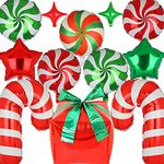 Christmas Balloons Candy Cane Balloons Xmas Gift Box Star Foil Mylar Balloon Candies Theme Birthday Christmas Party Decor Red Green 20 Pcs Set