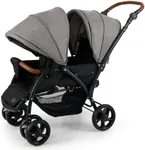 INFANS Double Stroller, Foldable Baby Tandem Stroller with Djustable Backrest Canopy Footrest, 5-Point Harness, Storage Basket, Convertible Compact Twin Stroller for Infants and Toddlers (Light Grey)