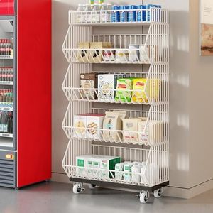 Yuwoune 5-Tier Slanted Rolling Retail Display Rack with Locking Wheels | Heavy-Duty Metal Snack & Chip Display Stand for Grocery Stores, Supermarkets, Bakery | Space-Saving Store Organization Shelf