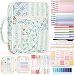 XKDOUS Bible Cover Case for Women Bible Bag Journaling Kit w/Study Supplies | Green & Blue Patchwork Large Carrying Case w/Handle, Tabs, Pens, Portable Church Book Holder Christian Gifts for Lady