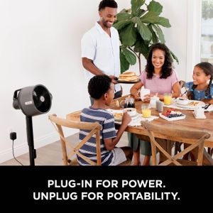 Shark FlexBreeze Pro Cordless Indoor & Outdoor Fan – Misting, 20m Reach, 24hr Runtime, Pedestal/Table, 5 Speeds, Remote, Charcoal Grey