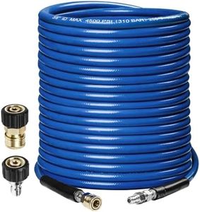 WOJET Pressure Washer Hose 50ft 3/8",4500PSI Wear Resistant Replacement Hose for Gas&Electric Power Washer,Steel Braided Rubber Hose with 3/8" Quick Connect Swivel&M22 Hose Adapter for Cold&Hot Water