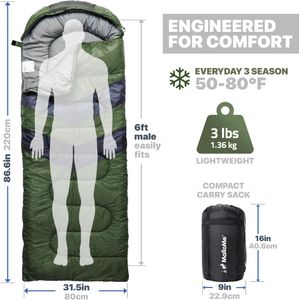 MalloMe 3-4 Season Sleeping Bag – Lightweight, Warm, Adult Camping Gear