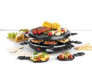 Giles & Posner EK4511G Electric Round Non-Stick Raclette Grill - Indoor Tabletop 6 Person Raclette, Non-Stick Grill Pans, Includes Spatulas, Approx. Plate Size 29 cm, 800 W, Party Food Machine, Buffet