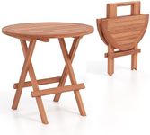 HAPPYGRILL Round Folding Patio Side Table, Indonesia Teak Wood Dining Table with Slatted Tabletop, Outdoor Patio End Table for Garden Deck Porch Balcony Backyard Camping