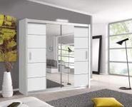 OSLO Modern Mirror sliding door wardrobe with LED Light Width 150cm/180cm/203cm (White, 203cm)