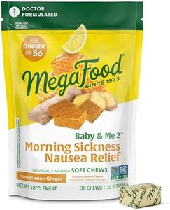 MegaFood Baby & Me Prenatal Morning Sickness Relief, Ginger Chews, with Vitamin B6, Made Without 9 Food Allergens, Honey Lemon Ginger Flavor, 30