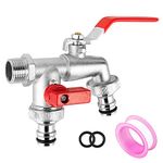 CTDMJ Double Garden Tap with 1/2 inch Red/Brass Water Faucet and 2X3/4 inch Outlet Double Tap Ball Valve Outside Faucet Double Outlet Faucet Double Outdoor Tap (Red)