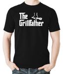 Witty Fashions The Grillfather Funny Dad Grandpa Fathers Day BBQ Meat Cooking Humor Mens Novelty T-Shirt (Black, Large)