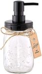 Elwiya Mason Jar Soap Dispenser - 16 Ounce Glass Mason Jar with Plastic Pump and Lid - Rust Proof - Rustic Bathroom Accessories &Kitchen Home Decor