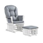 Lennox Furniture Glider Rocker with Ottoman, Smooth Gliding upholstered Chair Comfy with Side Pockets White Light Grey
