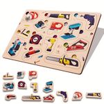 HIghRoof Wooden Power Tools Puzzle for Kids - Automobile Tools Kit Mechanical Toy Set Portable Tool and Repair Set Toy Wooden Kids Toys
