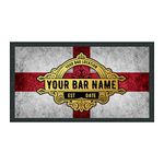 Personalised England Bar Mat, St Georges Day Flag Beer Mats, Football Bar Accessories For Home Pub, Cocktail Gin Bar Rubber Runner Mat Custom Text, Gift Idea For Him, Small - 440x250, White