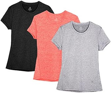 icyzone Workout Running Tshirts for Women - Fitness Athletic Yoga Tops Exercise Gym Shirts (Pack of 3) (M, Black/Granite/Orange)