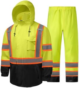 FFTSAFEWARP Hi Vis Rain Jackets for Men Reflective Waterproof High Visibility Class 3 Safety Rain Suit with Black Bottom,Removable Hood