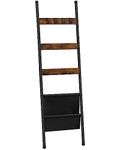 HOOBRO Blanket Ladder, 5 Tier Ladder Shelf, Wall-Leaning Blanket Rack with 4 Removable Hooks and Storage Pocket, Towel Drying and Display Rack for Bathroom, Bedroom, Rustic Brown BF32CJ01