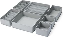 DIMJ Underwear Drawer Organiser - Set of 7, Foldable Fabric Storage Containers with Dividers for Clothing, Towels, Modular Storage Organiser Set with Compartments for Closet Wardrobe Shelves, Grey