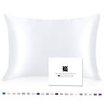 Silk Pillowcase for Hair and Skin, Ravmix Mulberry Silk Pillowcase Standard 50×75cm with Hidden Zipper for Women/Girl/Men, Pure White, 1PCS