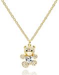 QVY Dainty Gummy Bear Necklace for Women 14K Gold Plated Jewelry Cuddly Heart Crystal Teddy Bear Necklace Mothers Day Gift for Girlfriend [TBN-G], 18 inch with 2 in Extender, Gold Plated, Satinless