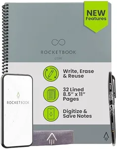 Rocketbook New Core Reusable Spiral Notebook, Letter Size 8.5x11, Gray - Lined Pages, App-Connected, Erasable, Durable Cover, Ideal for School, Work, and Creative Projects